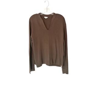 J. Jill Brown Basic Long Sleeve Casual V-Neck Mock Neck Knit Sweater Size XL